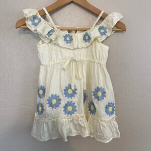 Innika Choo Toddler Little Girls Dress Size 2-4 100% Linen Embroidered Floral